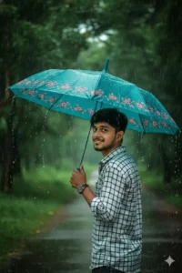 Boys Realistic Rain Season Ai Photo Editing Prompt